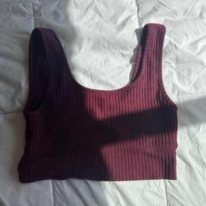 Red Ribbed Crop Tank Top